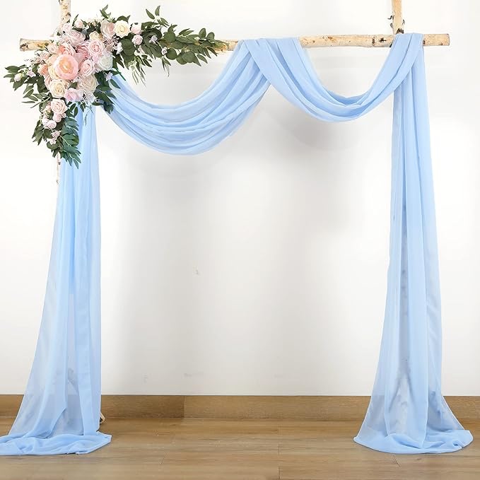 Wedding Arch Draping Fabric, 1 Panel 18FT Baby Blue Sheer Backdrop Curtain Chiffon Fabric Drapes Arbor Drapery Wedding Ceremony Reception Swag Decorations