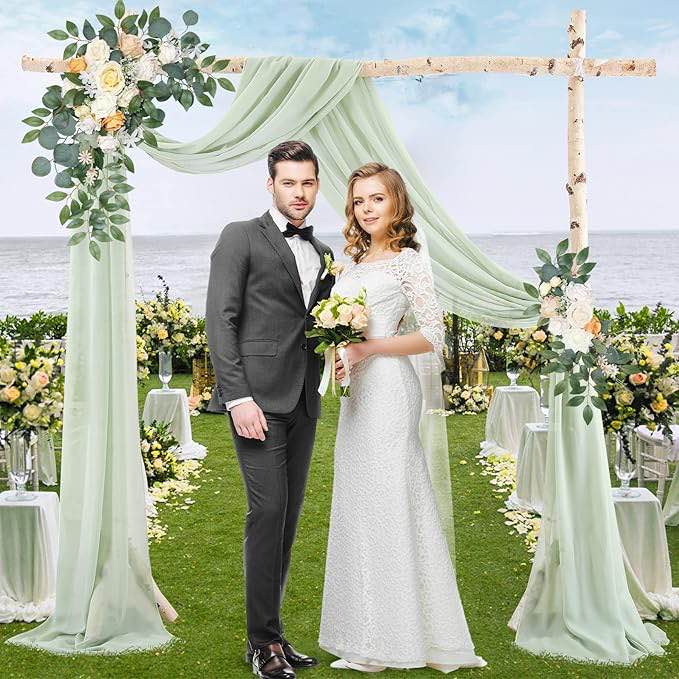 Arch Draping Fabric,1 Panel 18FT Sage Green Wedding Arch Drapes Chiffon Fabric Drapery Wedding Arch Decorations for Ceremony Reception Party Ceiling Backdrop