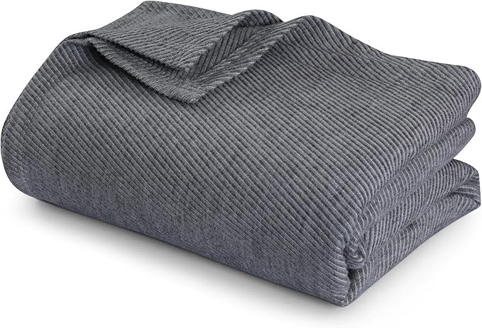 Tribeca Living Yarn Dyed Organic Cotton and Organic Wool Blanket Twin size, Soft and Cozy Oversized Blanket, Fade Resistant, Grey