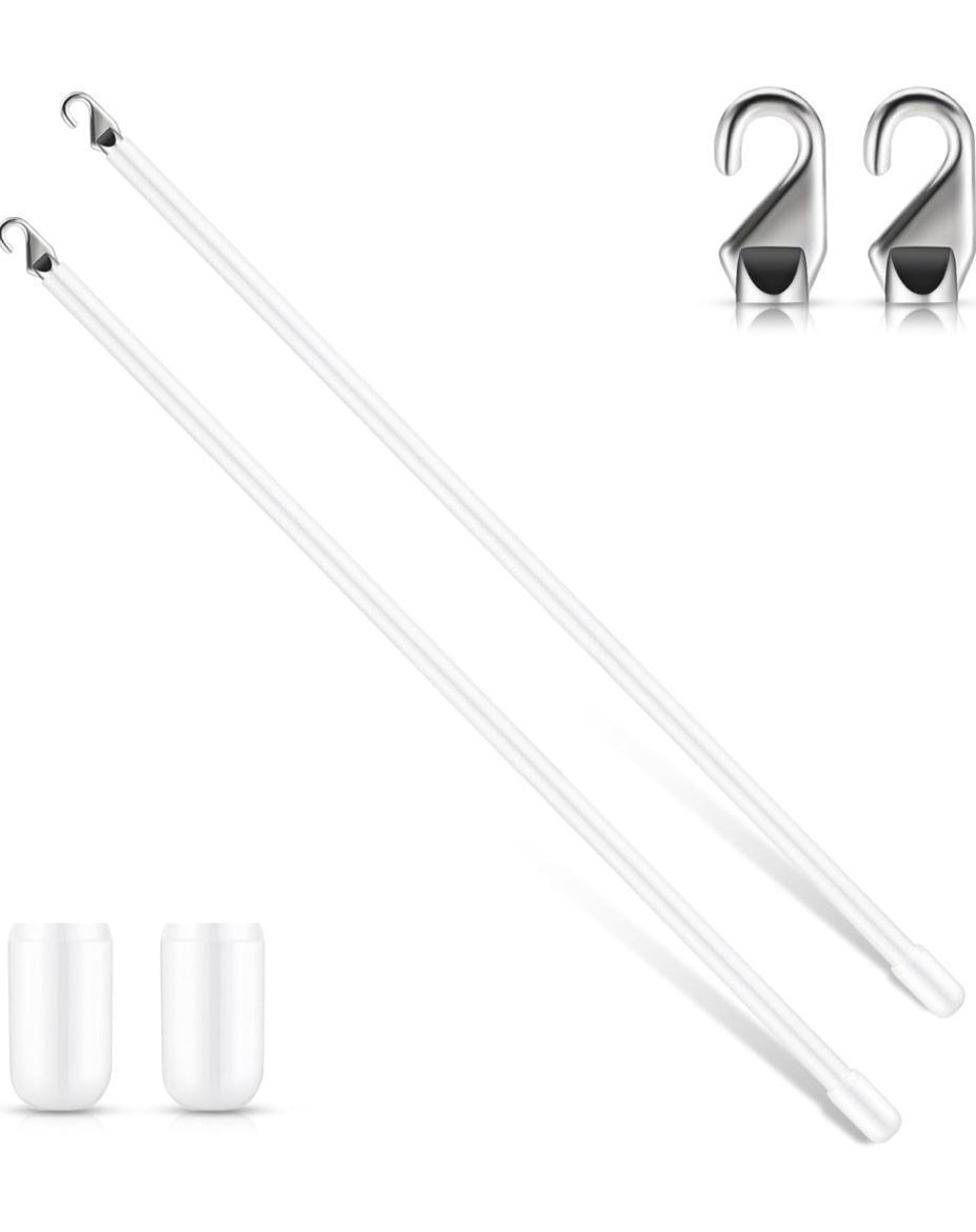 Therwen 2 Pcs PVC Long Blind Wand Replacement with Hook and Handle White Vertical Blinds Wand Opener Stick Curtain Wand Tilt Rod for Windows Accessory Curtain Door Shades (24 inch)