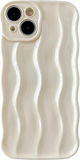 Caseative Water Ripple Pattern Curly Wave Frame Soft Compatible with iPhone Case (White,iPhone 15)