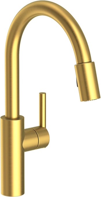 Newport Brass 1500-5103/04 Satin Brass (PVD) East Linear Kitchen Faucet with Metal Lever Handle and Pull-Down Spray