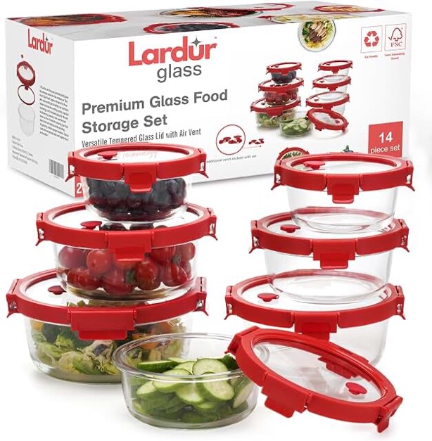LARDUR 14 Piece Glass Food Storage Containers With Lids