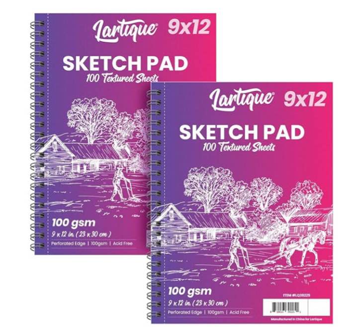 Lartique 9X12 Sketch Pad, 2-Pack,100 Sheets Each, (100gsm) Sketchbook for Drawing, Writing, Painting, Sketching, Designing, Doodles, Journaling – Acid-Free Drawing Paper with Spiral Binding