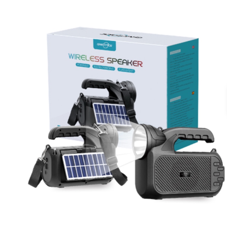 Anti-fall Flashlight Solar Powered Bass Stereo Wireless BT Speaker FM Radio Portable Wireless Solar Charging Torch Speaker