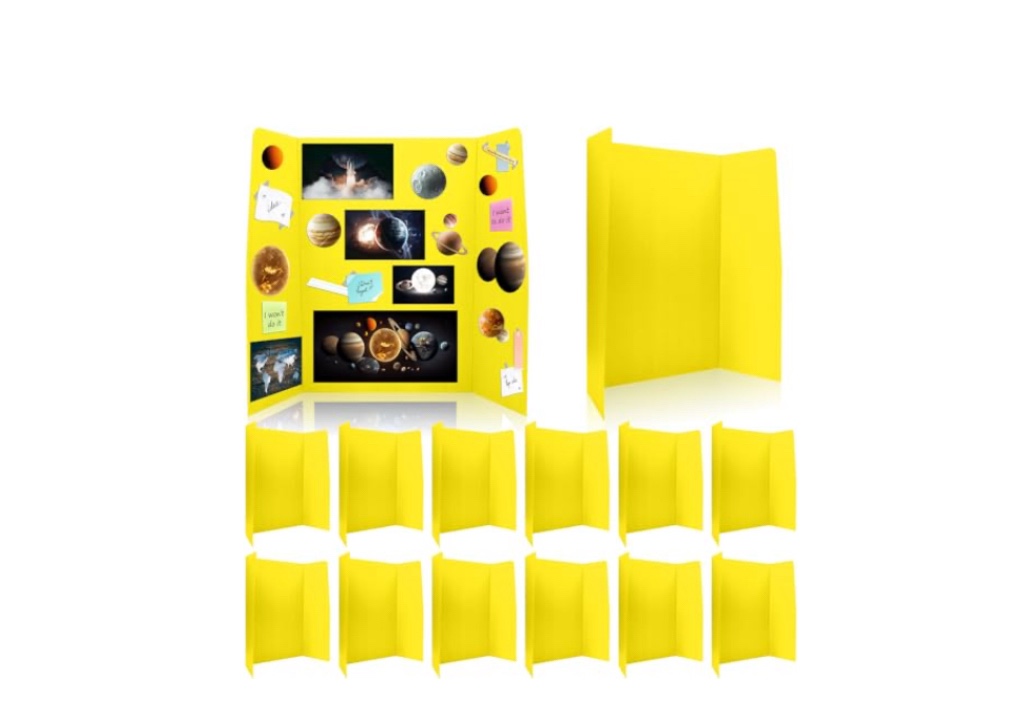 SATINIOR 12 Pcs Trifold Poster Board Presentation Boards Plastic Tri Fold Board Bulk Science Fair Photo Display Boards for School Projects, Pictures, Exhibitions(White,36" x 48")(36" X 48",Yellow)