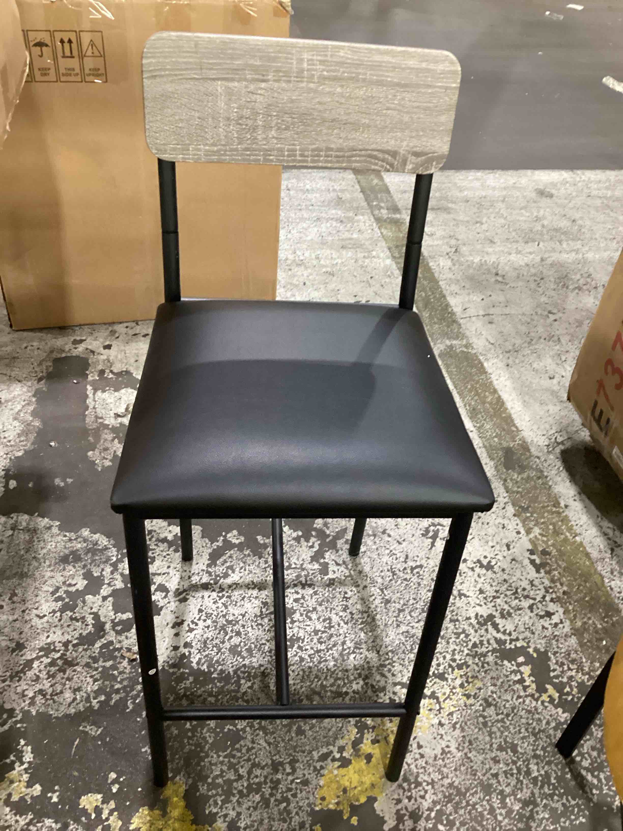 ONLY ONE INCLUDED* Dining Table Set With Storage Shelves,Bar Table Set With Durable Black Leather Sponge Chair,Bar Table and Two Seats for 2-4 People,Suitable for Small Space Kitchen Apartment(Two gray chairs)