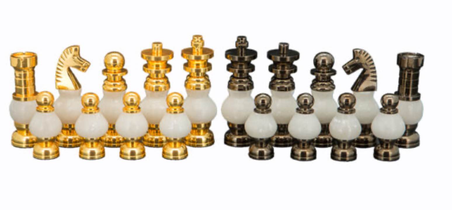Chess pieces brass/white & black metal/white 24 pieces
