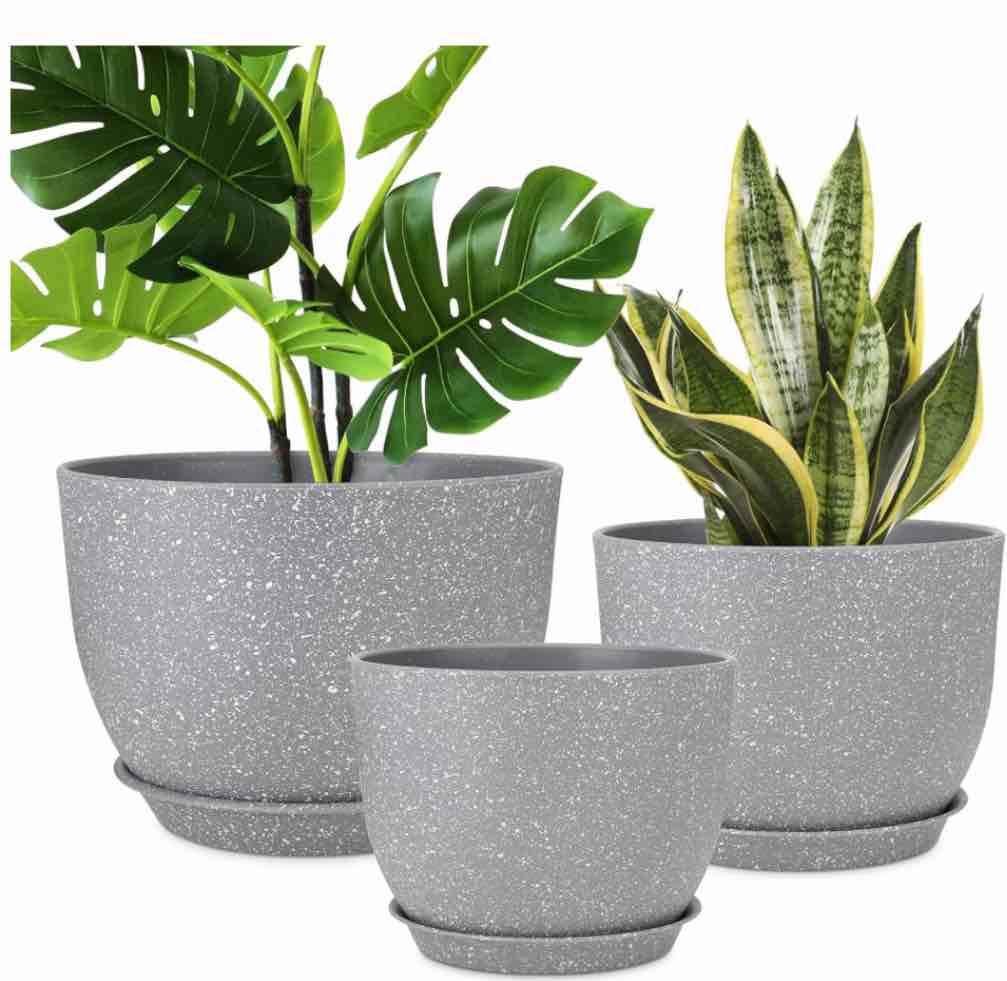 Set of 3 ceramic flower pots light gray * similar to stock photo *
