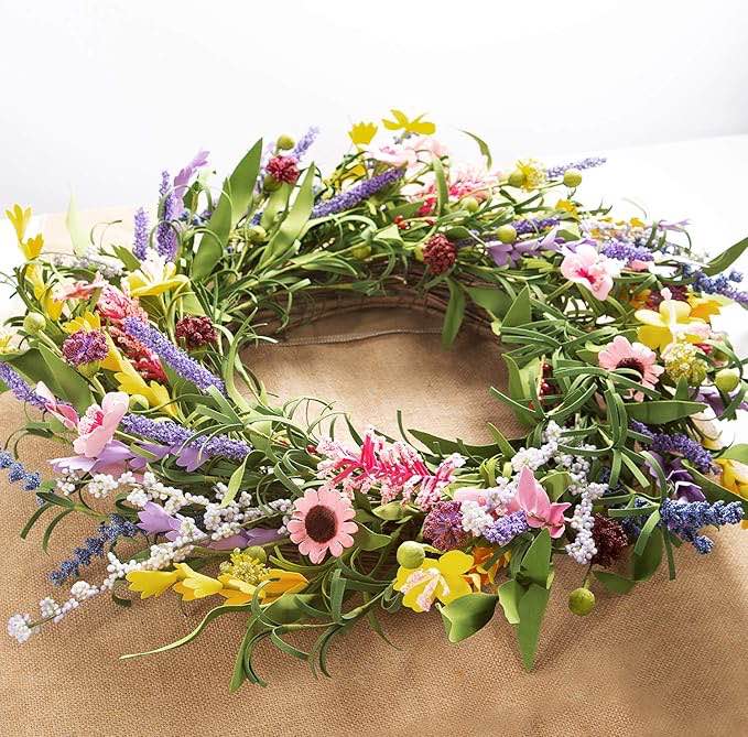 Summer Wreath for Front Door, 22” Artificial Daisy Flower Valentine Wreaths for Front Door Outside, Ideal for Door Wall Window Farmhouse and Party Festival Wedding Decor