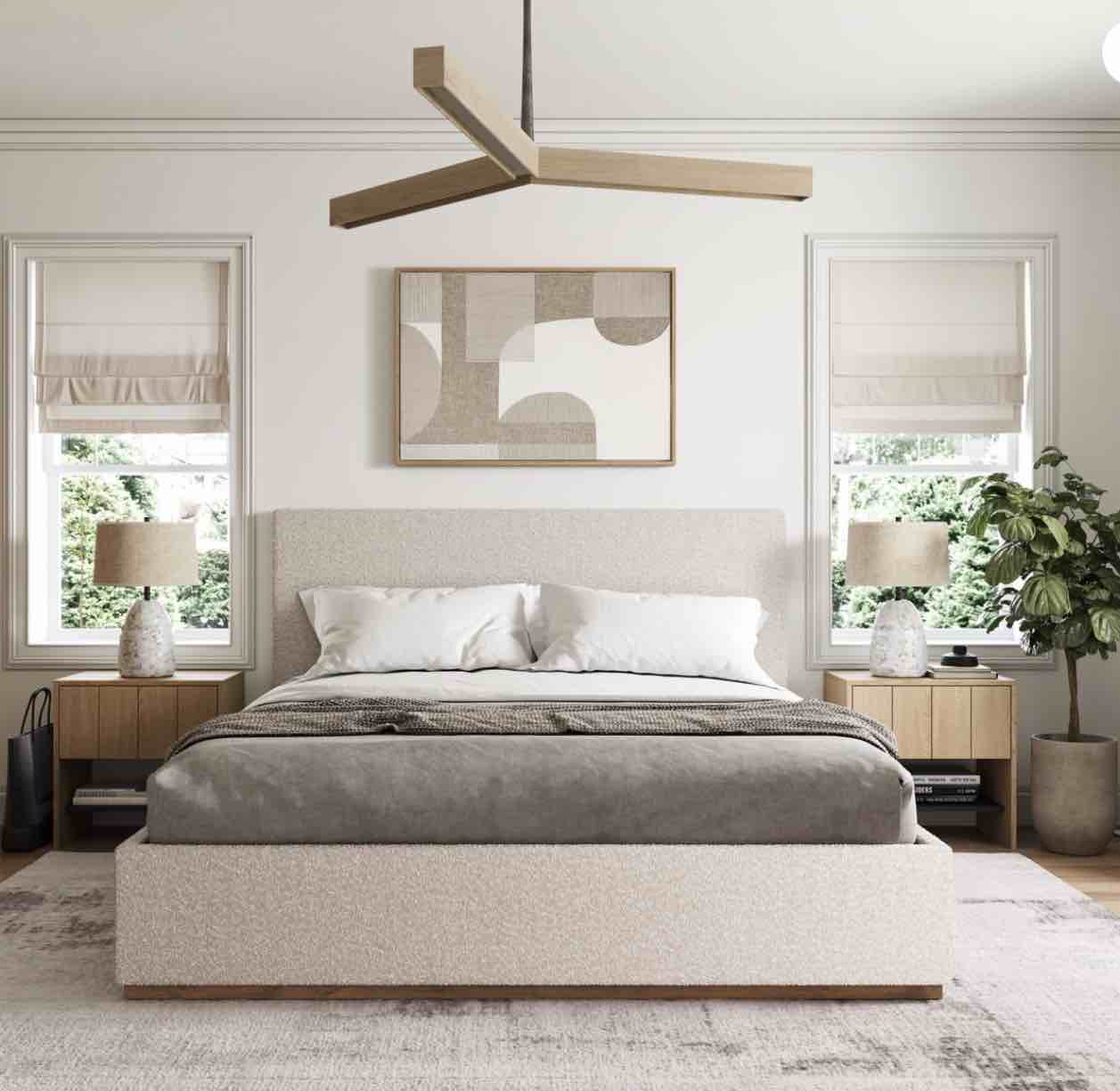 ( Box #1/2 Headboard ) Boucle Upholstered Bed, King, Cream