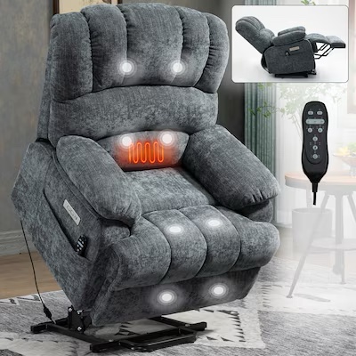 Mondawe Blue-gray Chenille Upholstered Powered Reclining Massage Chair