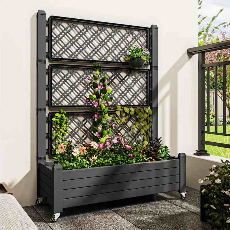 3.6x1.5x5 ft Large Outdoor Resin Patio Planter Box Elevated Raised Garden Bed Grayish Black