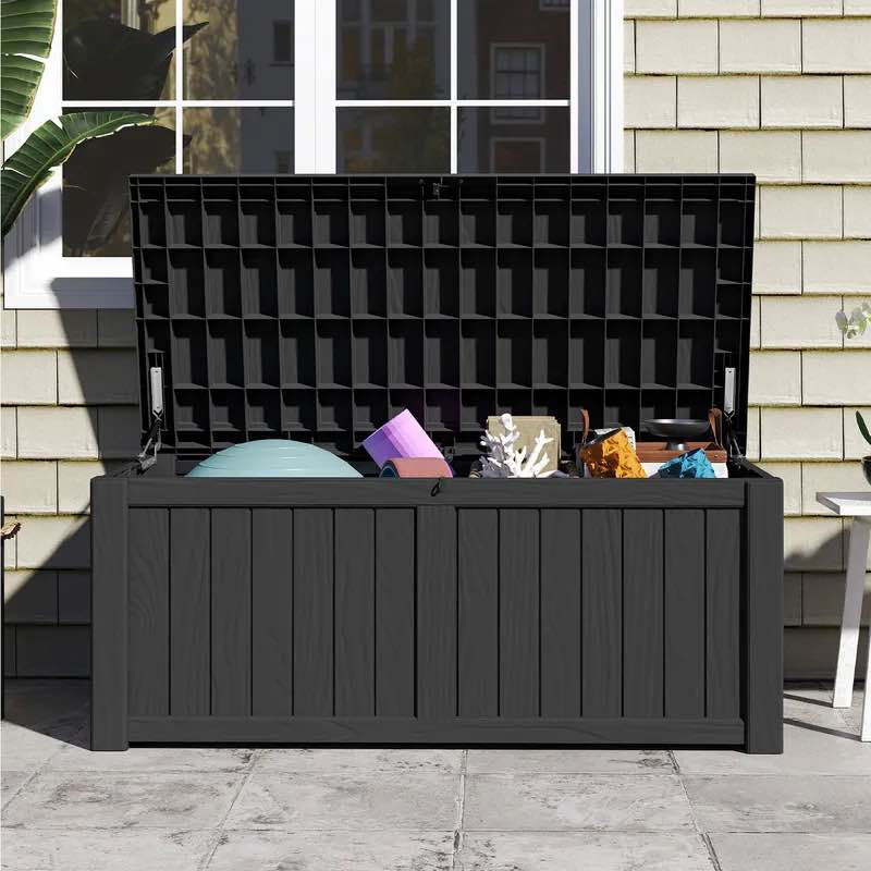 120 Gallon Large Waterproof Resin Deck Box with Lockable Lid