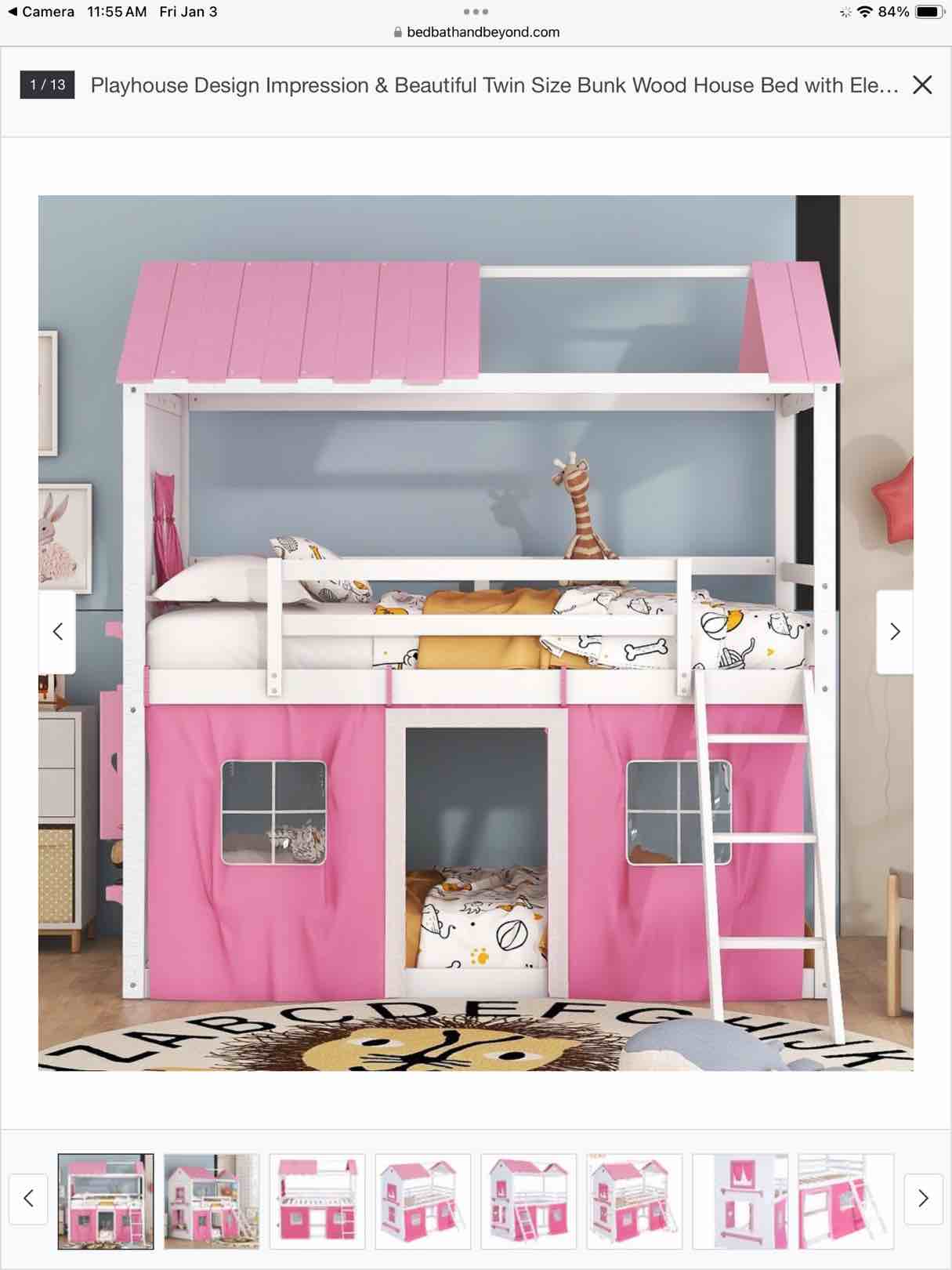 (Pickup 1-Box #2/2 only) Playhouse Design Impression & Beautiful Twin Size Bunk Wood House Bed