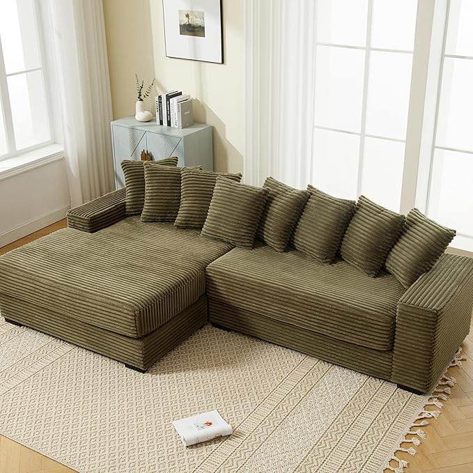 Modern Sectional Sofa, L-Shaped Corduroy Couch with Left Chaise Daybed