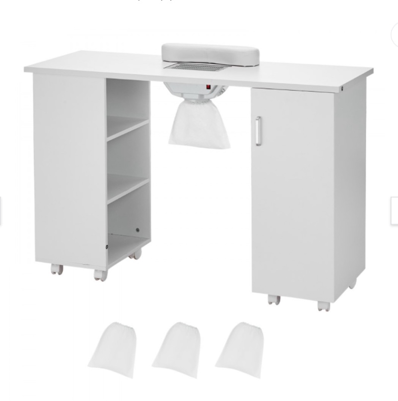 VEVOR Manicure Table, Nail Table Station with Electric Dust Collector, Moveable Nail Tech Desk with 8 Wheels 