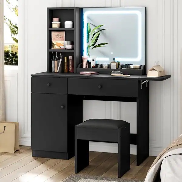 Vanity Desk with Mirror and LED Light