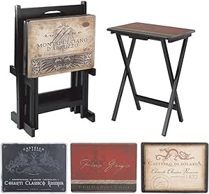 Cape Craftsmen Tuscan Italian Wine TV Dinner Tray Set with Storage Rack Set of 4