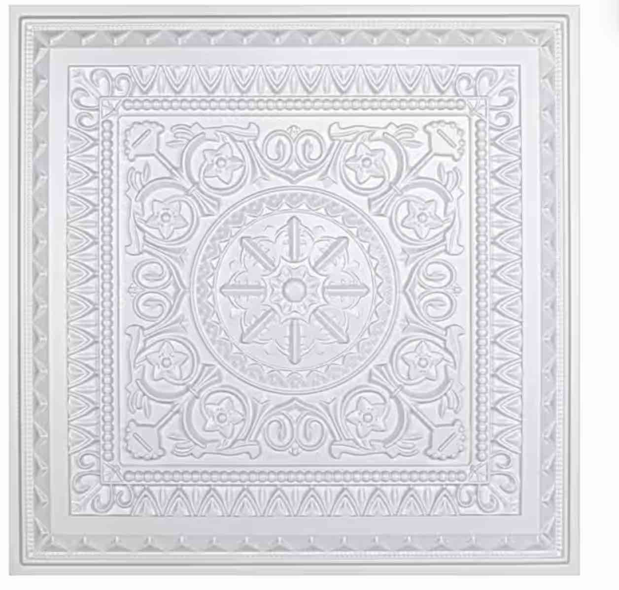 White 2 ft. x 2 ft. Decorative Spanish Floral Design Lay In/Glue Up Drop Ceiling Tiles, 12 pcs (48 sq. ft./box)