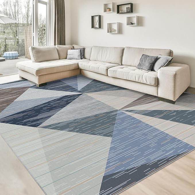 HOMFINE Washable Modern Area Rug - Geometric 5x7 Rugs for Living Room, Bedroom, Machine Washable Rug Soft Non Slip Non Shedding Area Rug - Blue, 5'x7'