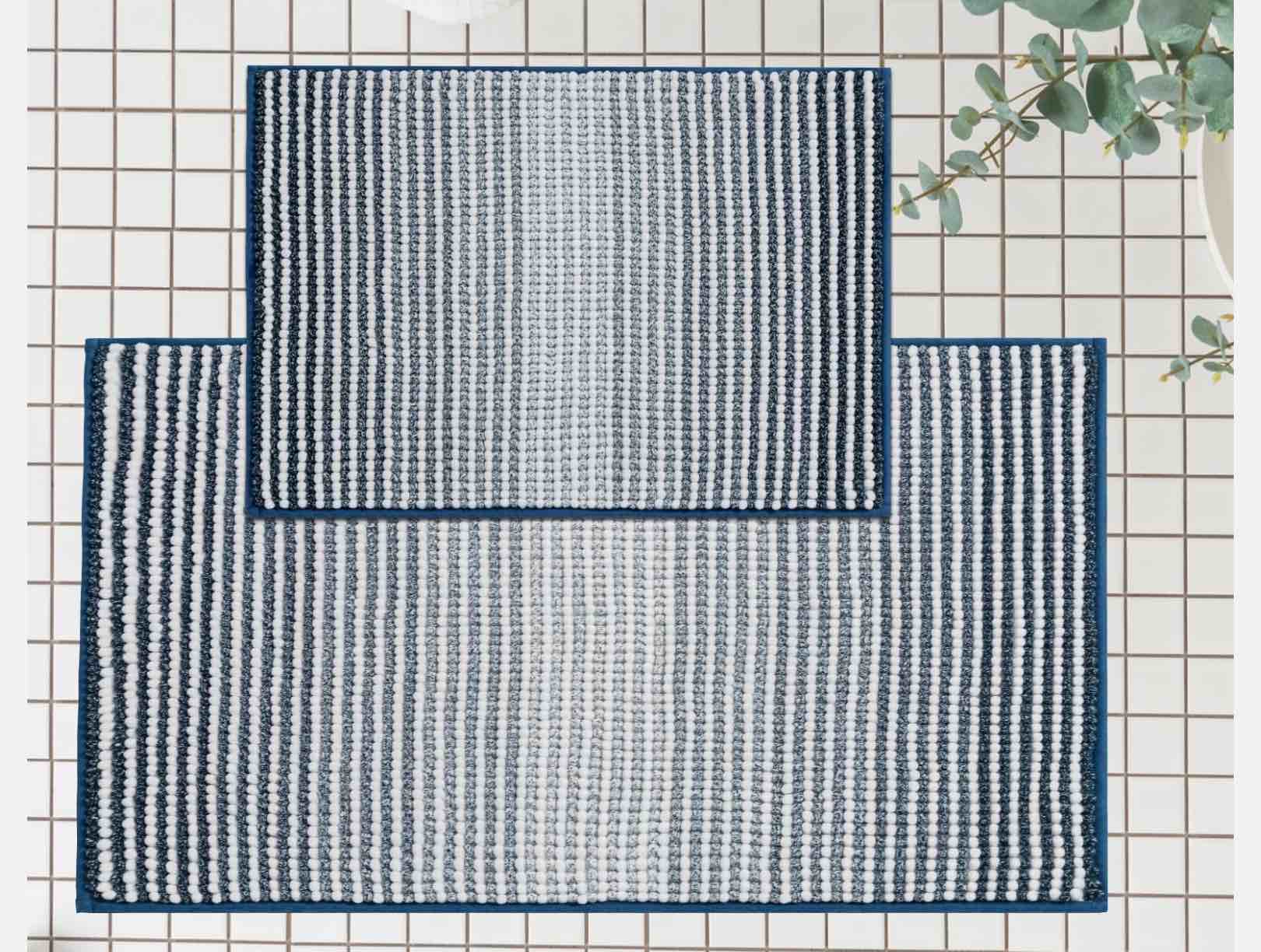 FRESHMINT Ombre Chenille Bathroom Rugs Sets 2 Piece 17"x24"+20"x32", Non-Slip Bath Mats Set for Bathroom Floor, Bath Rugs Set of 2, ...