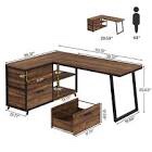 53" L Shaped Computer Desk With 3 Drawers & Storage Shelves, Reversible Corner Desk for Home Office