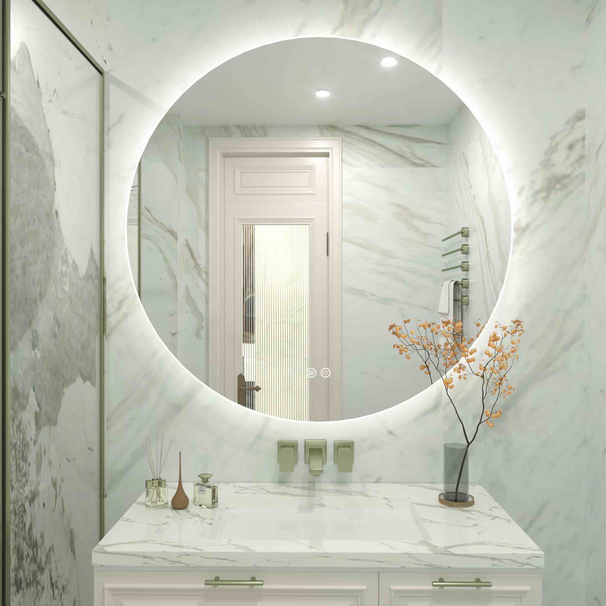 Aevar Simple & Modern Back LED Lighted Anti-fog Round Bathroom/Vanity Mirror
