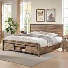 Argana Farmhouse Wood Bed Frame with Headboard and Sliding Barn Door Storage Cabinets