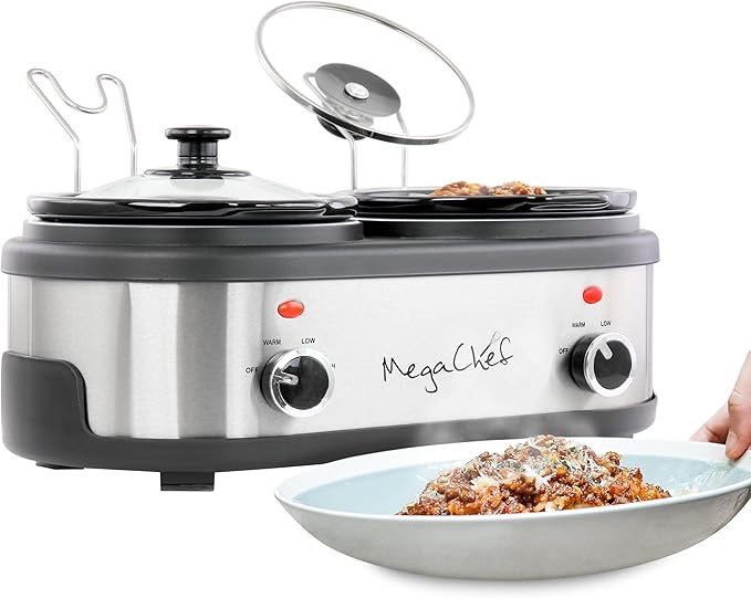MegaChef Dual 1.5 Liter Crock Buffet Slow Cooker