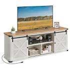 Cesilee TV Stand for TVs up to 75"  with 2 Sliding Barn Doors and Built-In Charging Station