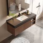 48" Modern Floading Single Bathroom Vanities, Brown Solid Wood, Black Stone Table top, 2 Drawers