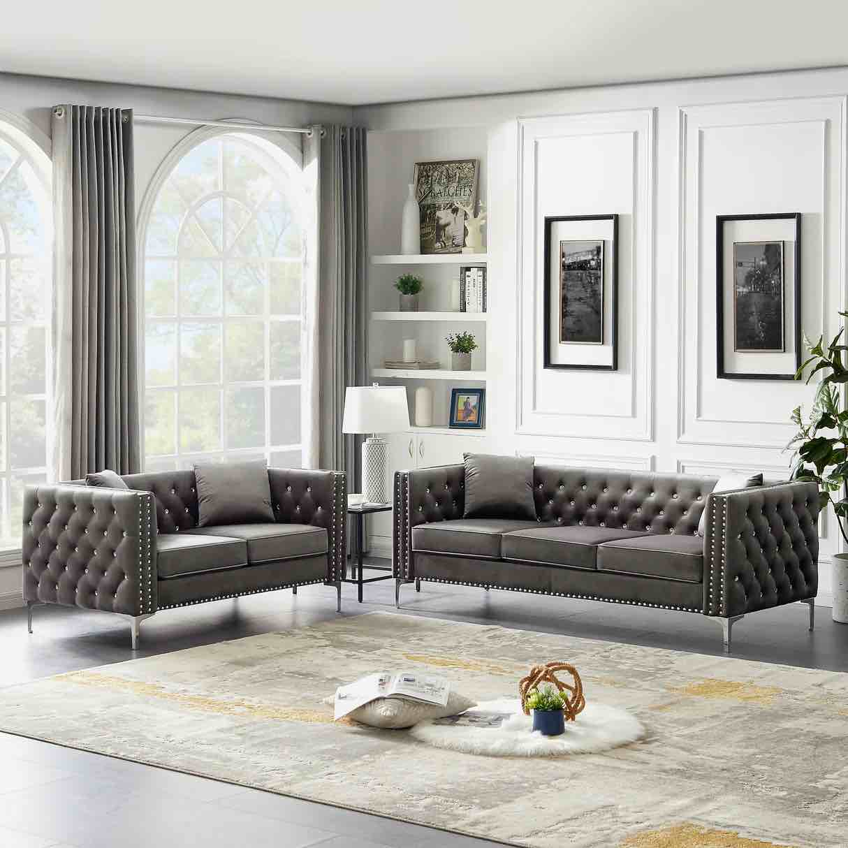 Veans Modern Giant Velvet 2- Piecce Living Room Set