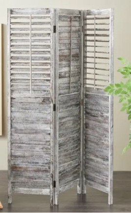Cole And Grey Wood Distressed Shutter Top 3 Panel Room Divider Screen With Brown Accents