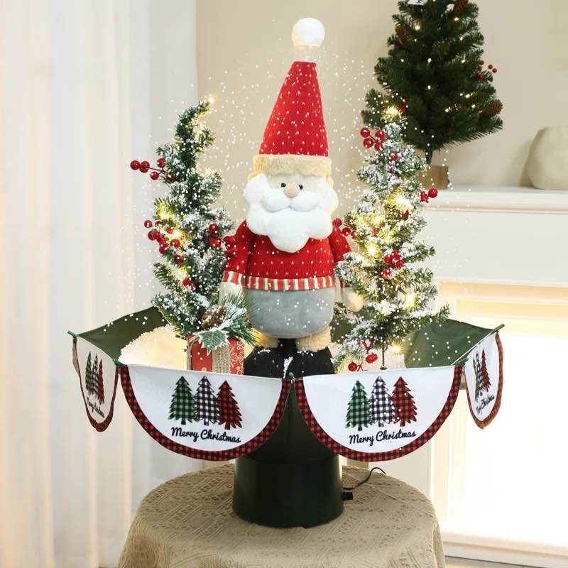 Holiday 31.5" Animated Musical Snowing Christmas Trees and Santa Decor with LED Lights