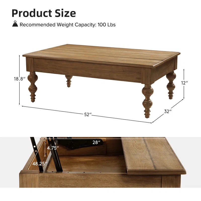 Aristidh Rectangular Lift Top Coffee Table with Storage Shelf