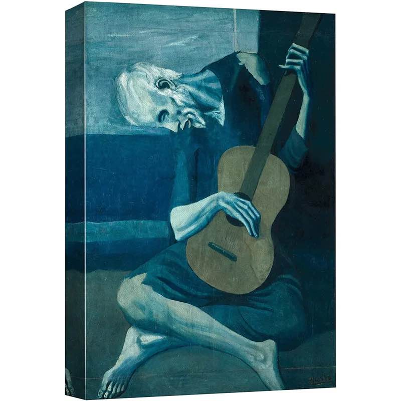 Famous Artwork The Old Guitarist by Pablo Picasso - Wrapped Canvas Painting Print