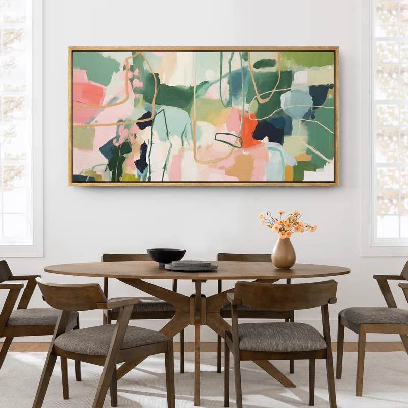 Mid Century Shape Colorful Abstraction Vibrant Framed On Canvas Print