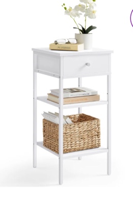 Nightstand, with a Drawer and 2 Storage Shelves, Space Saving, Modern