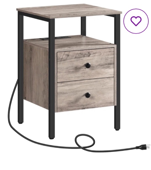 Pake 2 - Drawer 23.6" Tall Iron Nightstand with Storage and Built-In Outlets