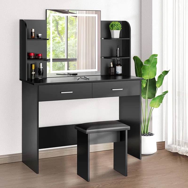 Decorian Makeup Vanity Table Set With 3-colour Dimmable Lighted Mirror