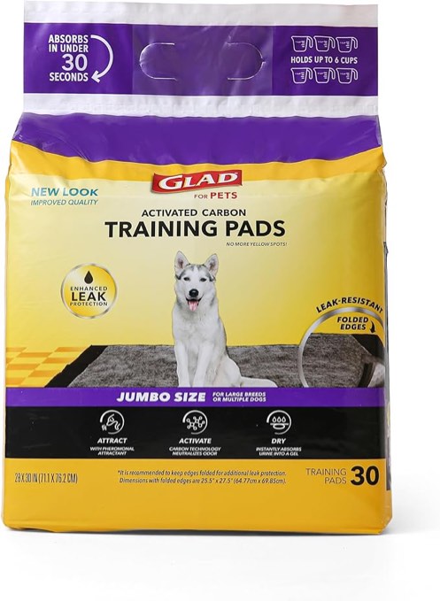 Glad for Pets JUMBO-SIZE Charcoal Puppy Pads | Black Training Pads That ABSORB & Neutralize Urine Instantly | New & Improved Quality Puppy Pee Pads, 30 Count Dog Training Pads Jumbo - 28" x 30" 30 Count