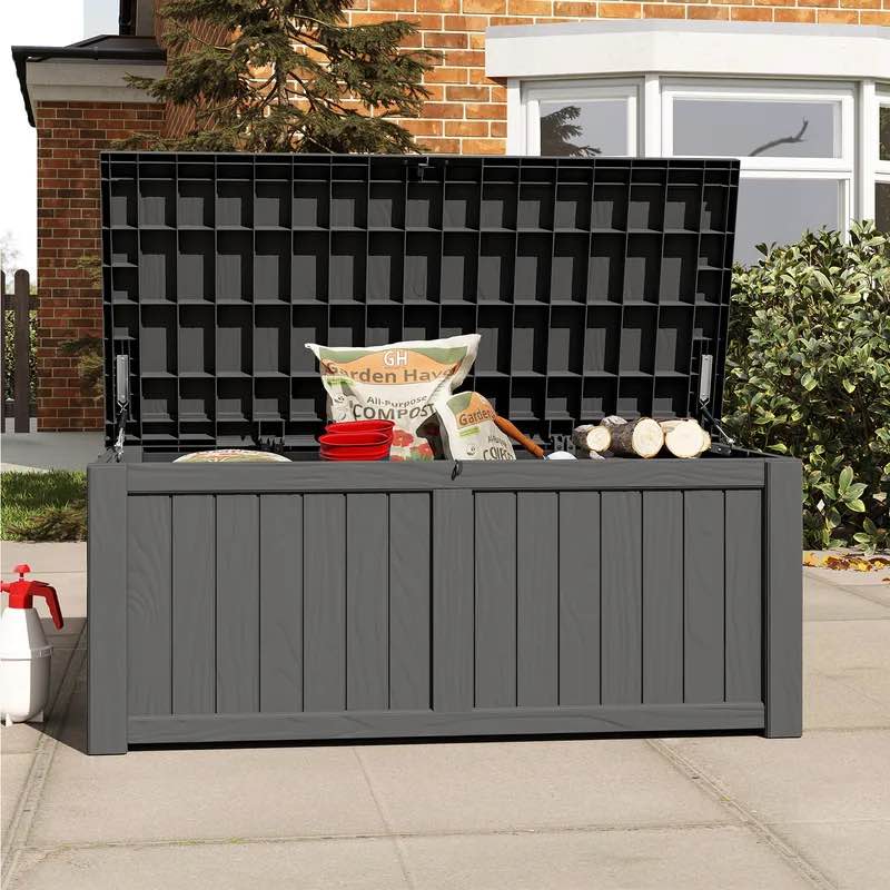 120 Gallon Large Waterproof Resin Deck Box with Lockable Lid