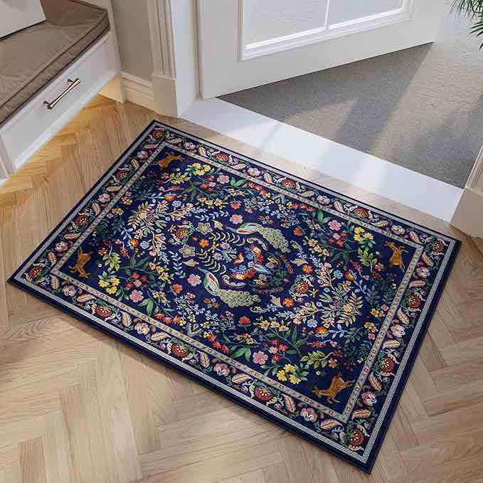 Entryway Rug Indoor Entrance Washable Rug Small Non-Slip Low Pile Throw Rugs for Entryway, Kitchen, Front Door Indoor Entrance, Entry(Blue)