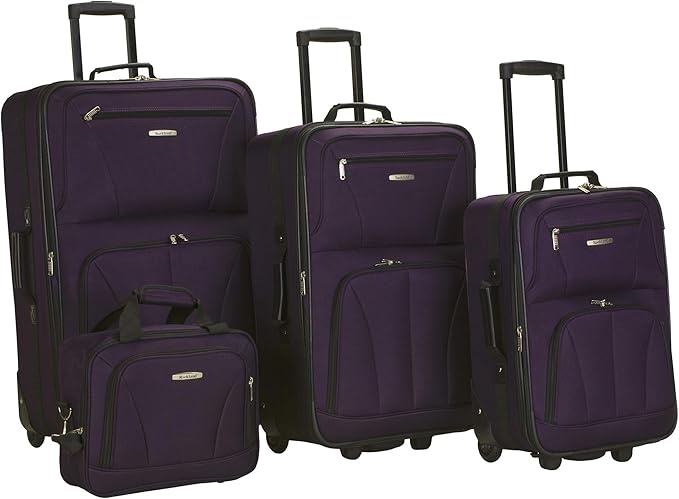 Rockland Journey Softside Upright Luggage Set, Purple, 4-Piece (14/19/24/28)
