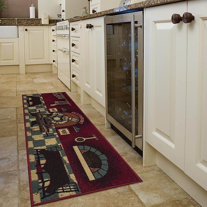 Ottomanson Siesta Kitchen Collection Non-Slip Rubberback Chef Design 2x5 Kitchen Runner Rug, 20" x 59", Red Chef
