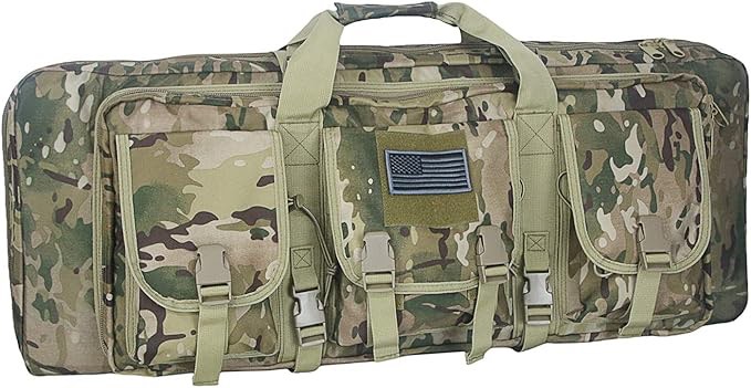 Greencity Double Rifle Case Long Rifle American Classic Tactical Gun Bag Waterproof Padded Molle Hunting Shooting Sports1438"14Black Multicam