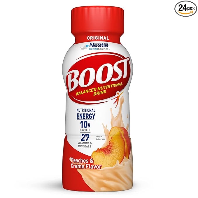 BOOST Original Peaches & Creme Flavored Nutritional Drink 6-8 fl. oz. Bottles JULY 8 2025