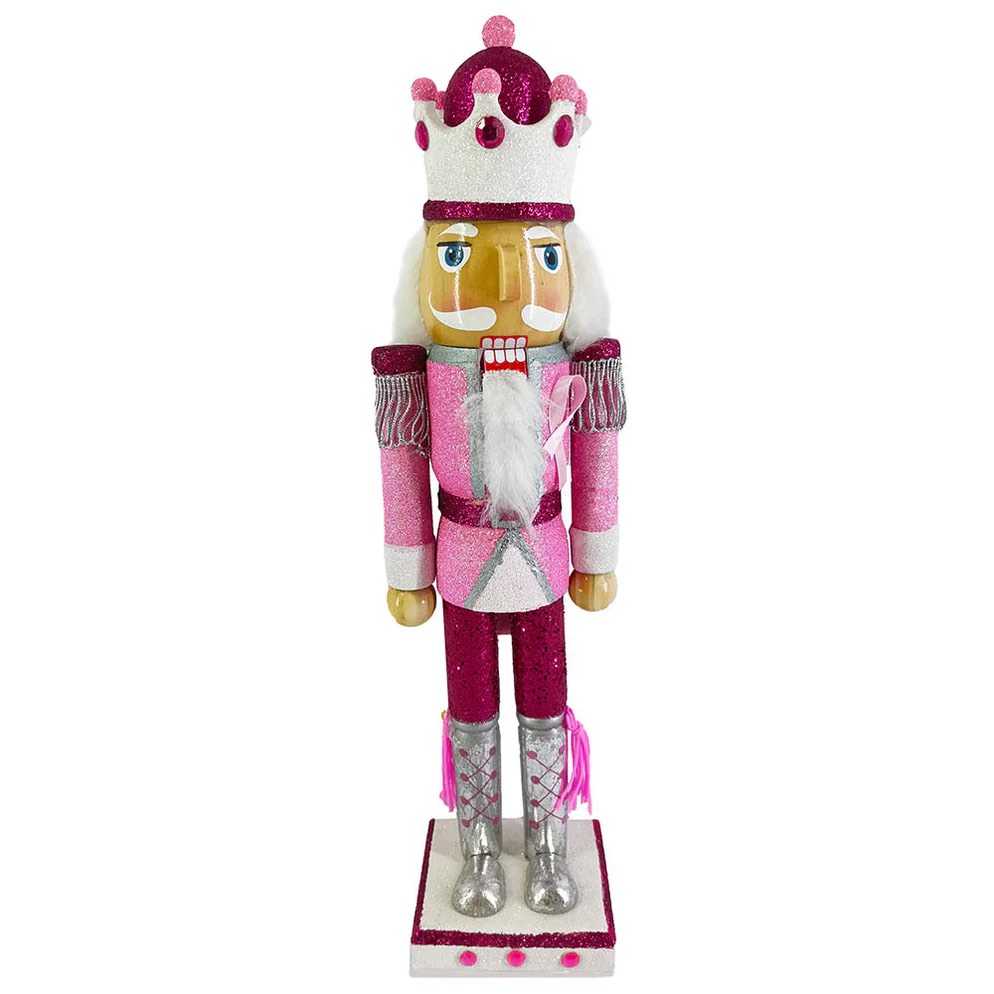 Breast Cancer Support King Nutcracker Pink with Ribbon 15 inch