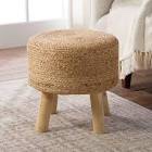 Arinda 16" Wide Round 100% Braided Jute Pouf Ottoman/Foot Stool with Wood Legs by Jaipur Living